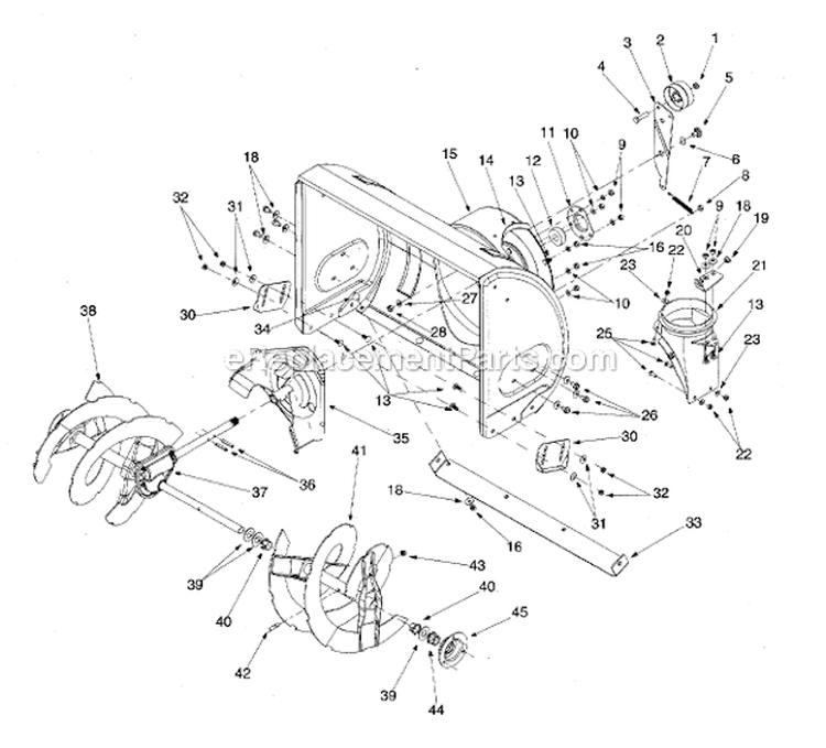 Housing Assembly Diagram and Parts List for 31AE640F062  Yard Man Snow Blower